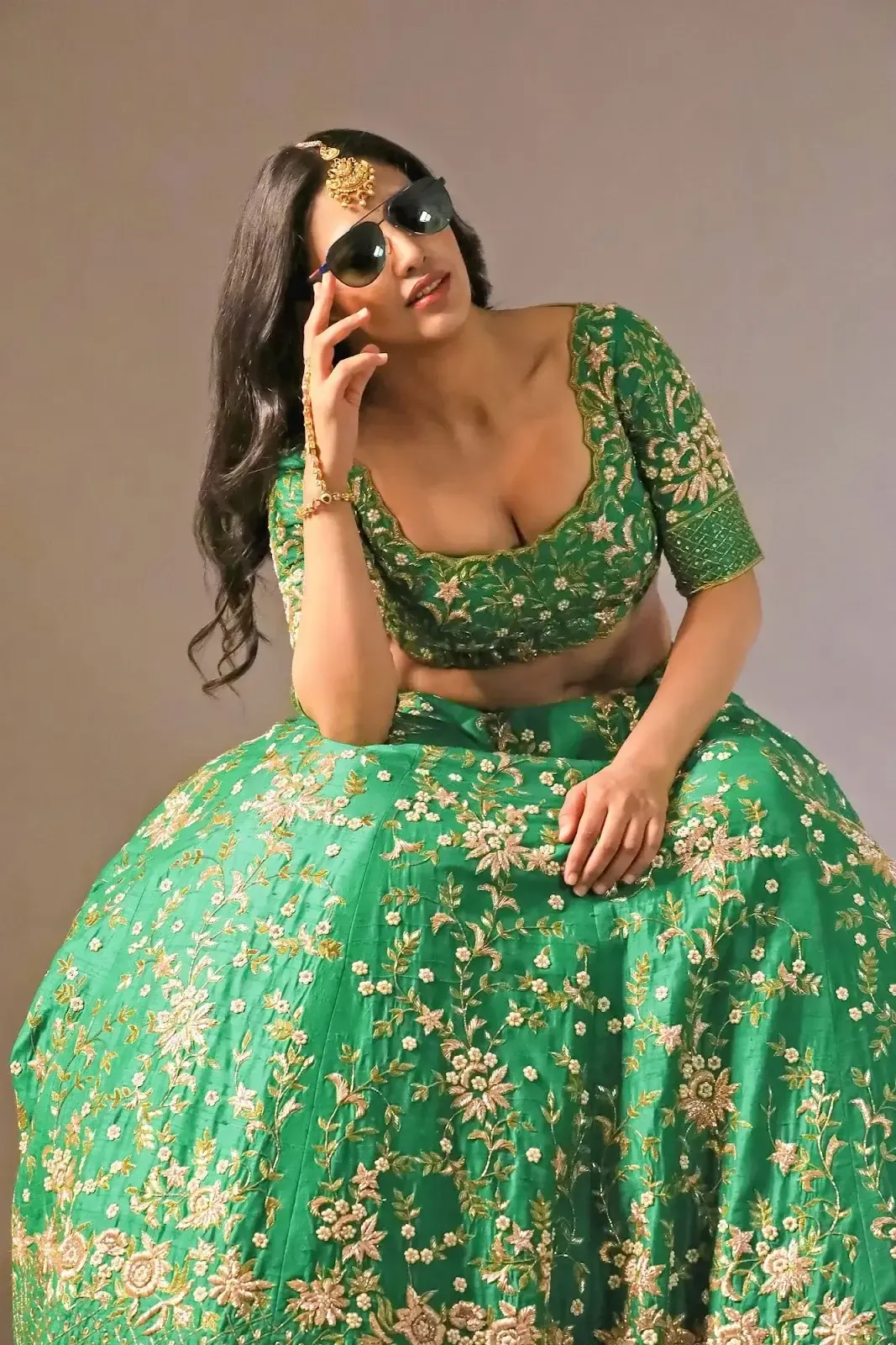 Indian Actress Daksha Nagarkar in Traditional Green Lehenga Choli